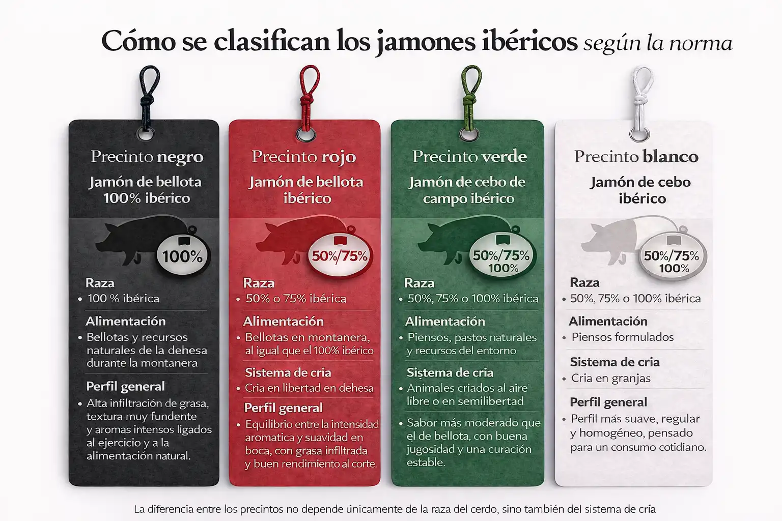Cómo se clasifican los jamones ibéricos según el precinto y la norma de calidad