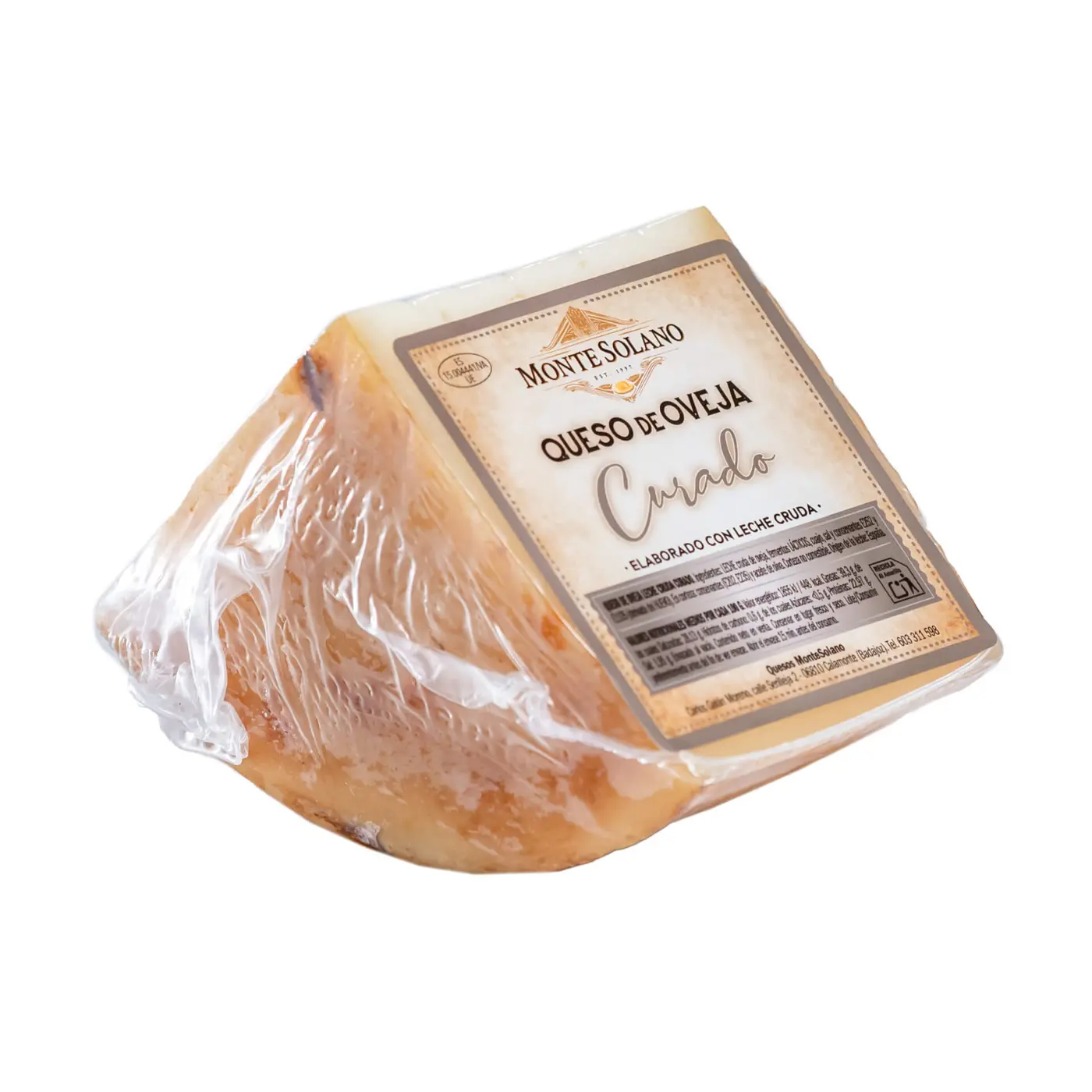 Cuarto de queso artesano de oveja curado Montesolano elaborado con leche cruda de oveja