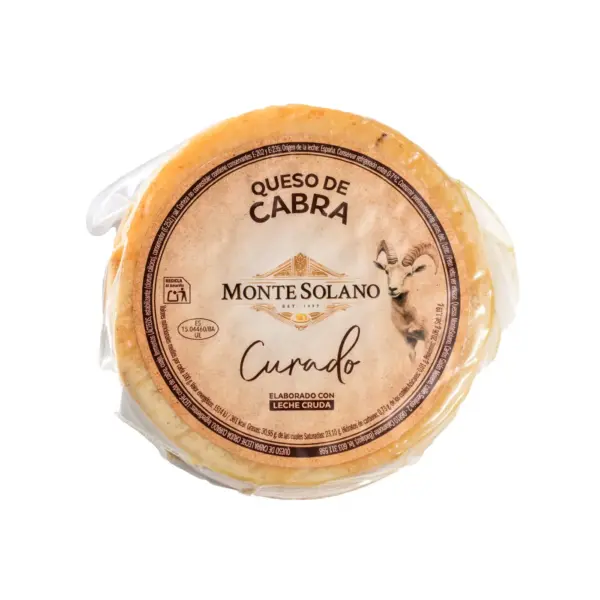 Queso de cabra curado Montesolano elaborado con leche cruda de cabra y curación mínima de 60 días