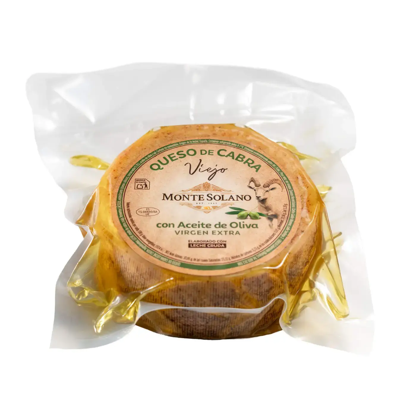Queso de cabra viejo en aceite de oliva Montesolano elaborado con leche cruda de cabra y curación superior a 120 días