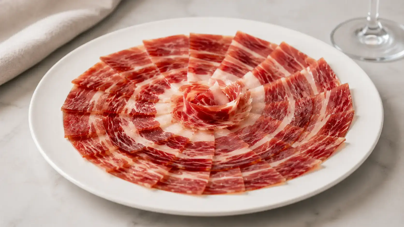 Plato de jamón ibérico cortado en finas lonchas